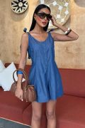 Tensel Denim Kumaşlı Mini Tulum 1363 resmi